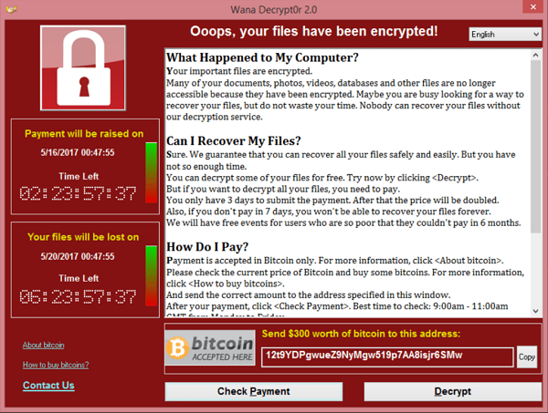 Screenshot of the ransom note left on an infected system (Source: wikipedia.org)