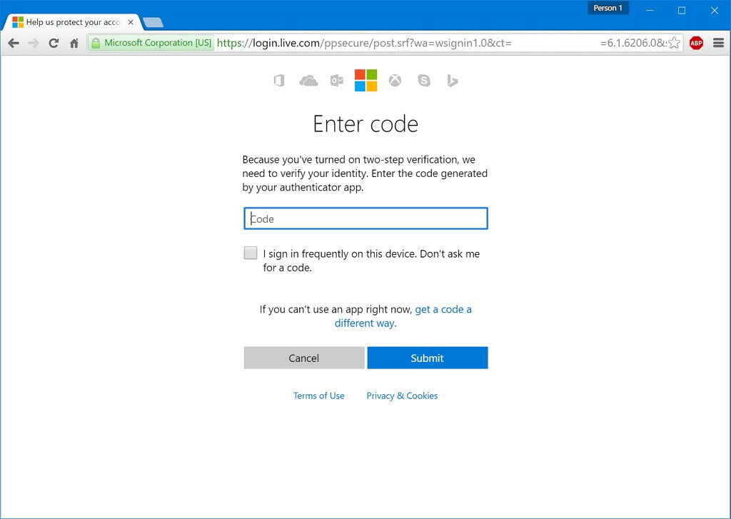 Two-factor authentication used in Office 365 (Source: www.windowscentral.com)
