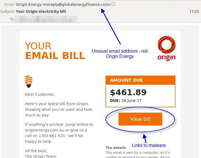 A perfect clone of the Origin Energy bill notifications (Source: MailGuard)